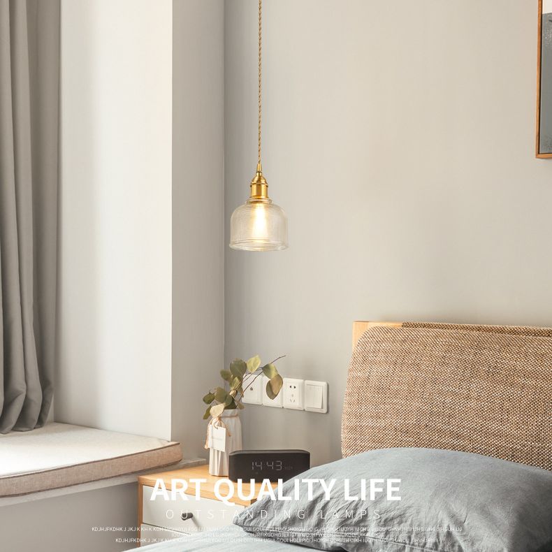 Glass Dome Hanging Ceiling Light Contemporary Style Gold Suspension Pendant for Bedroom