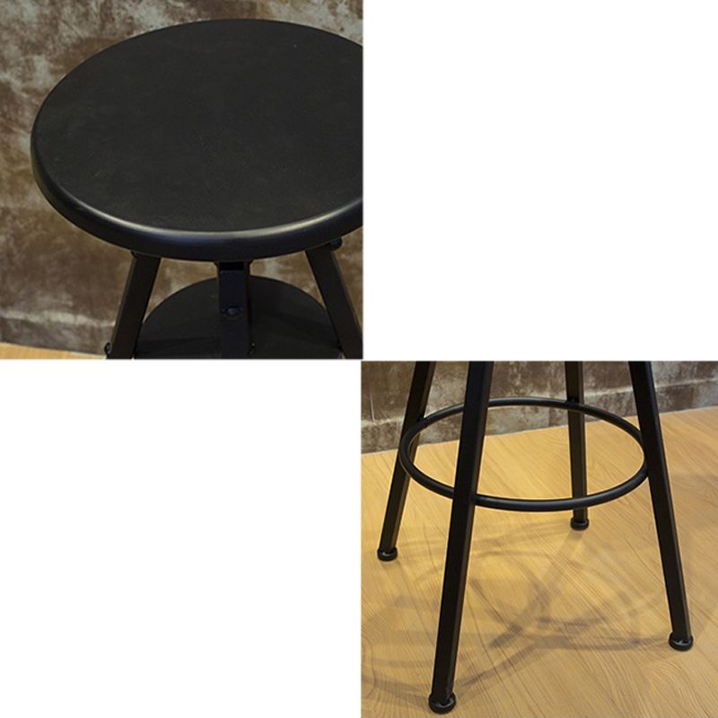 Industrial Adjustable Height Dining Stool Wood Bar Stool with Footrest