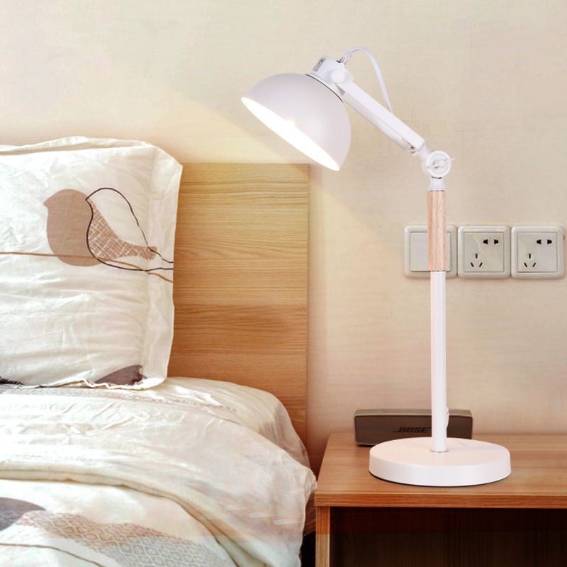 1 tête de bol de bol clair modernisme lampe de table de nuit en métal en blanc / noir avec nœud rotatif