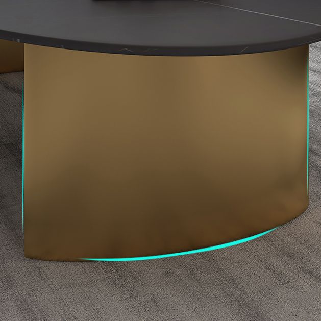 Glam Oval Slate Top Coffee Table Steel 2 Legs Cocktail Table