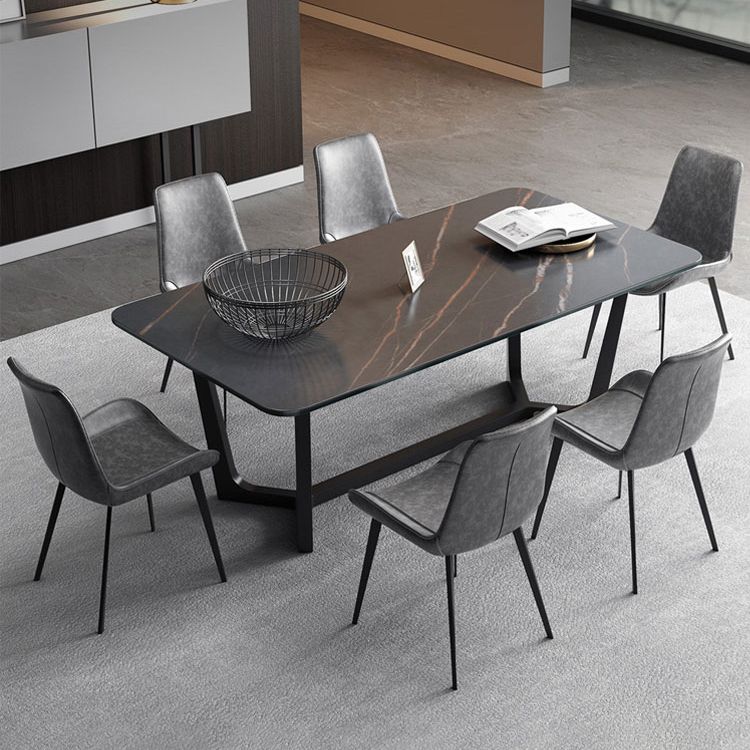 Modern 1/4/5/7 Pieces Rectangle Dining Set Sintered Stone Dining Table with Leather Chairs