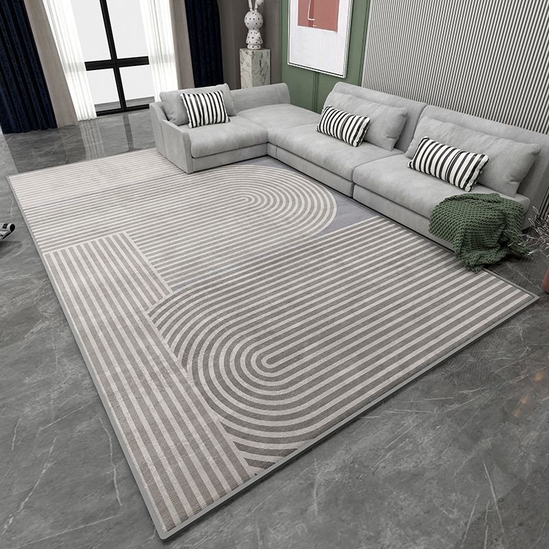 Grey Stripe Pattern Area Rug Modern Polyester Area Carpet Stain Resistant Rug for Living Room