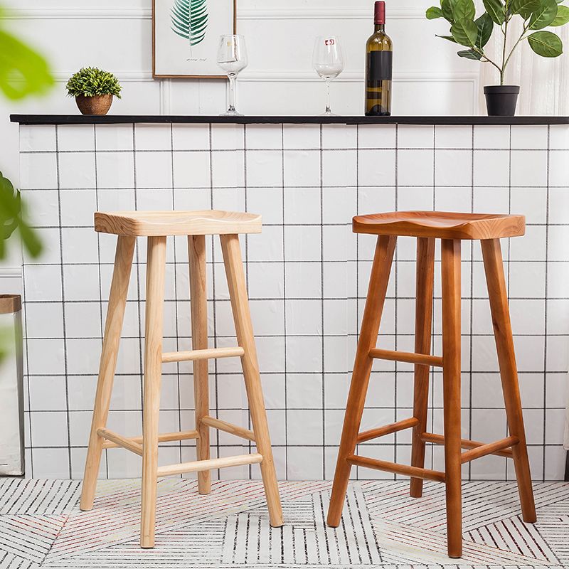 Modern Saddle Seat Counter Bar Stool Solid Wood Footrest Counter Stool