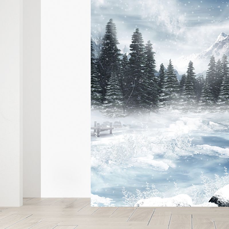 Large Frozen Lake Mural Wallpaper Modern Luxuriant Botanical Wall Decor in White