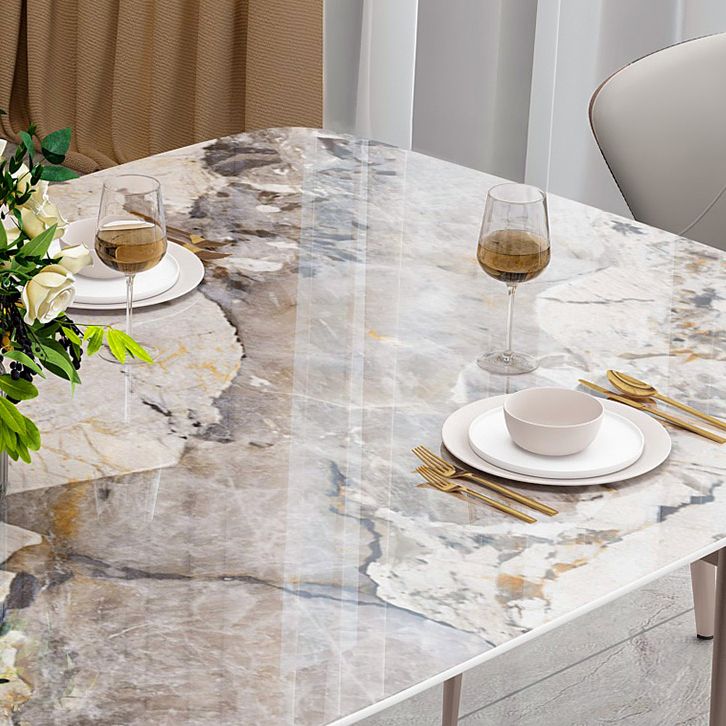 Mesa de comedor de lujo tradicional, mesa de comedor rectangular de piedra sinterizada con base de metal
