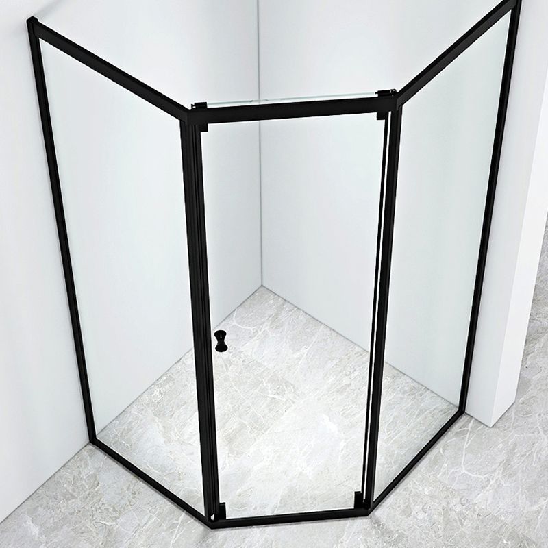 Black Framed Shower Enclosure Corner Single Sliding Shower Stall With Door Handles