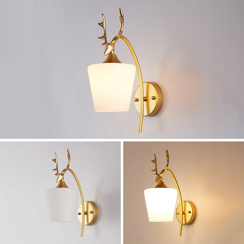 13.5" H Contemporary Simplicity Glass Wall Lamp Metal Antler Elements Sconce Lights for Living Room