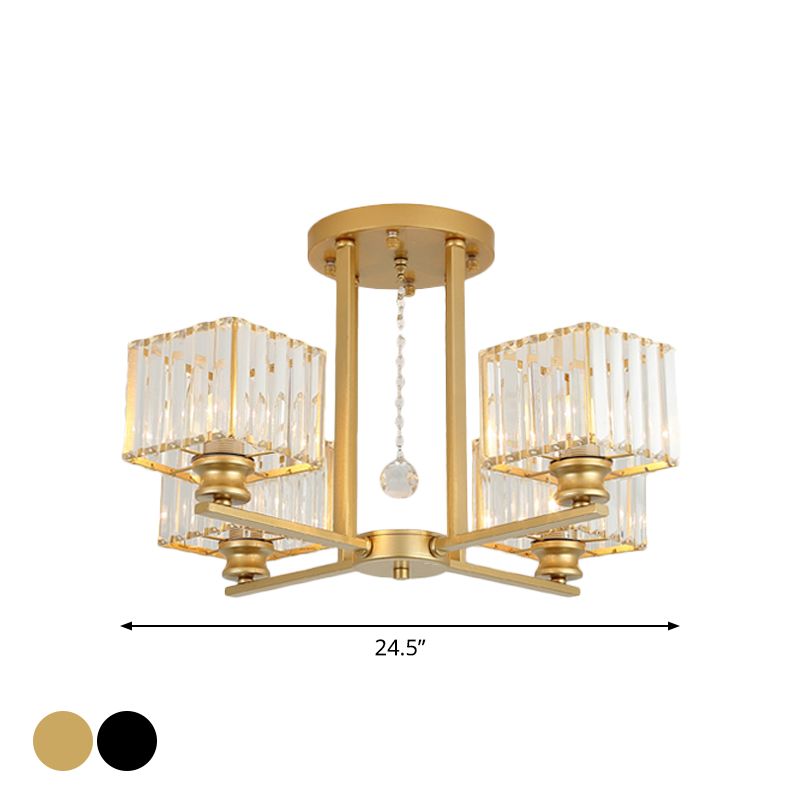 Lámpara empotrada rectangular de cristal prismático, lámpara de techo semiempotrable moderna para sala de estar con 4/6/8 luces, en negro/dorado