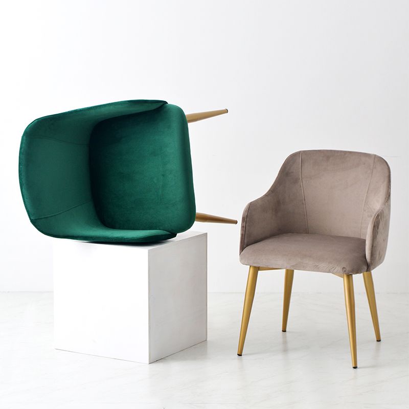 Upholstered Arm Chair Glam Dining Arm Chair with Gold Legs for Home