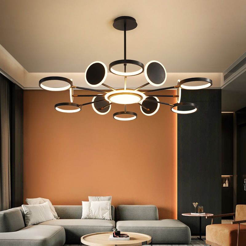 Modern Style Multi Lights Hanging Chandelier Lamp Metal Ring Pendant Lighting