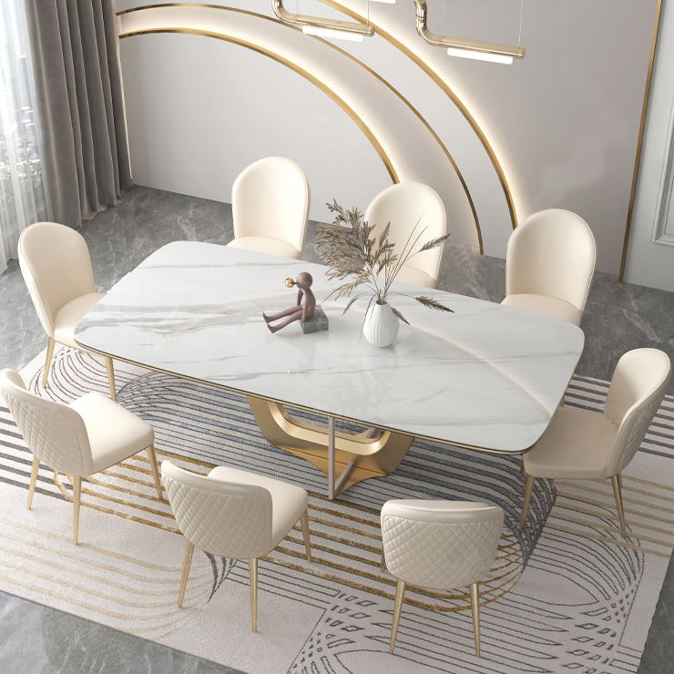 Glam Dining Faux Leather Chairs Armless Side Chairs with Metal Legs