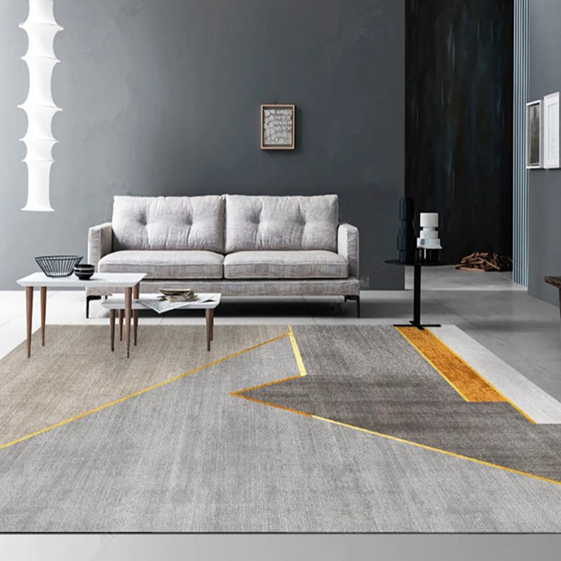 Minimalist Gray Tone Geometric Print Indoor Rug Polyester Anti-Slip Carpet for Living Room