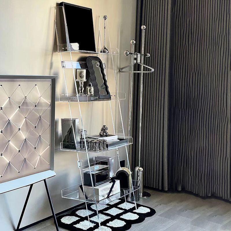 Contemporary Open Back Bookshelf Ladder Acrylic Bookcase with Shelves