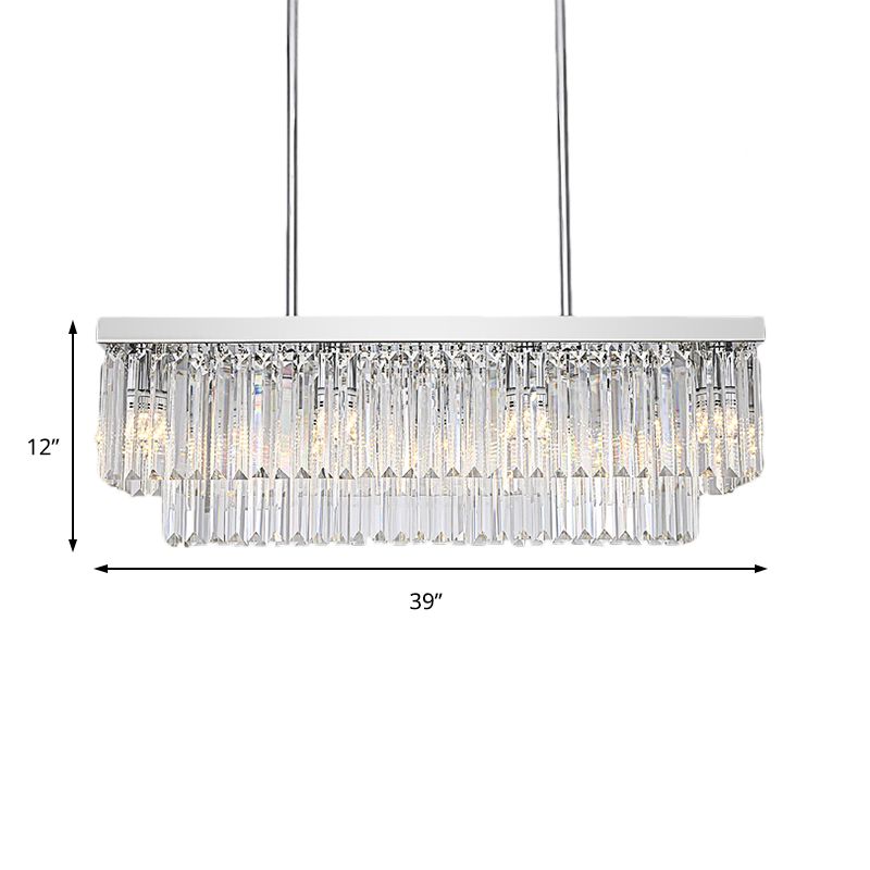 Rechthoekig eiland licht eenvoudig helder kristalblok 10 lichten eetkamer plafond hanger, 31,5 "/39" breed