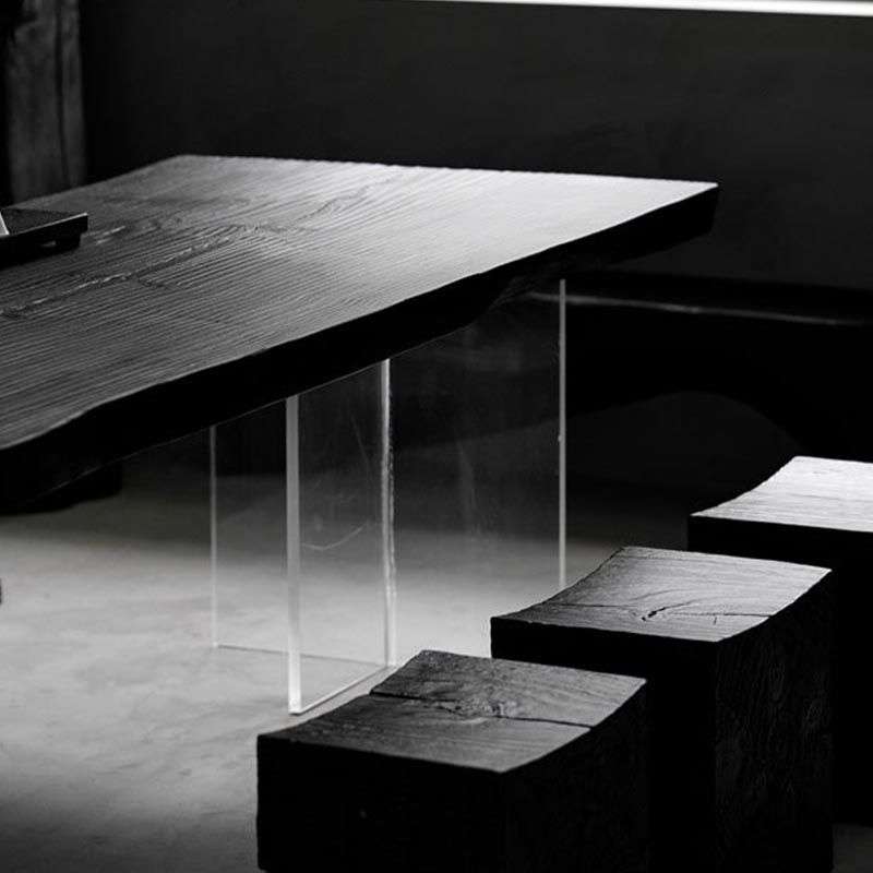 Acrylic Clear Double Pedestal Dining Table Modern Solid Wood Top Dinette Table