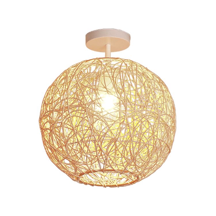 Spherical Ceiling Flush Mount Asia Rattan Semi Flush Mount Lighting