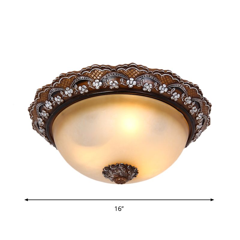 13"/16"/19.5" Width Dome Shaped Flushmount Antiqued 2/3 Lights Glass Close to Ceiling Lighting in Brown