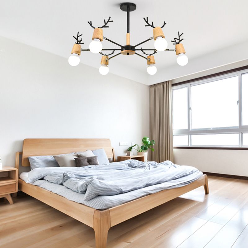 Candeliers colgantes de forma asta accesorios de iluminación de madera moderna