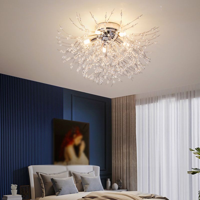 Unique Shape Crystal Flush Light Modern Style Multi Lights Flush Mount Fixture