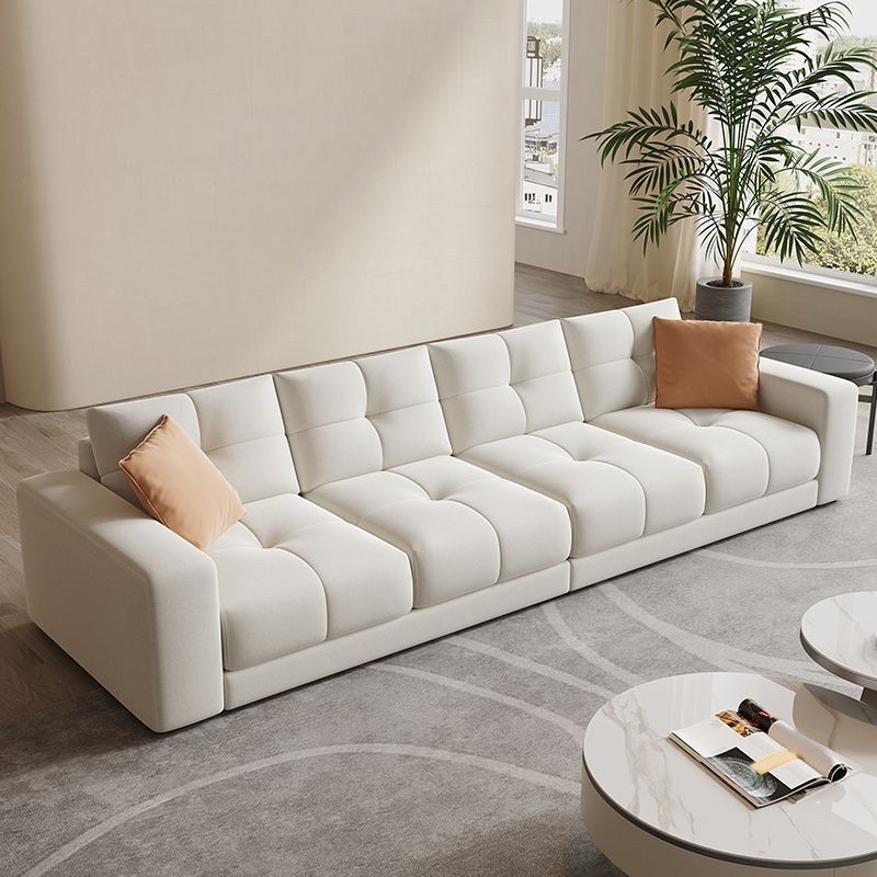 29.52" Tall Square Arm Sofa with Pillows Modern White Tufted Sofa