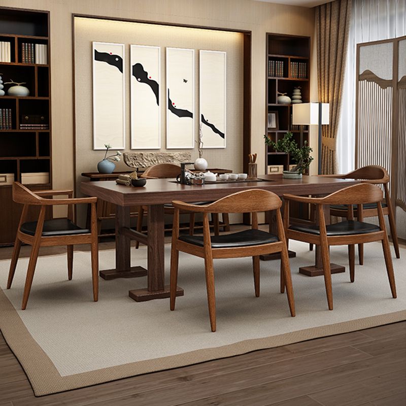 Traditional Style Ash Wood Chairs Kitchen Dining Open Back Arm Chairs Set