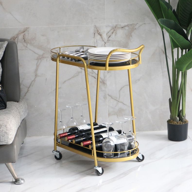 32.28"H Rolling Modern Prep Table Metal Oval Prep Table for Dining Room