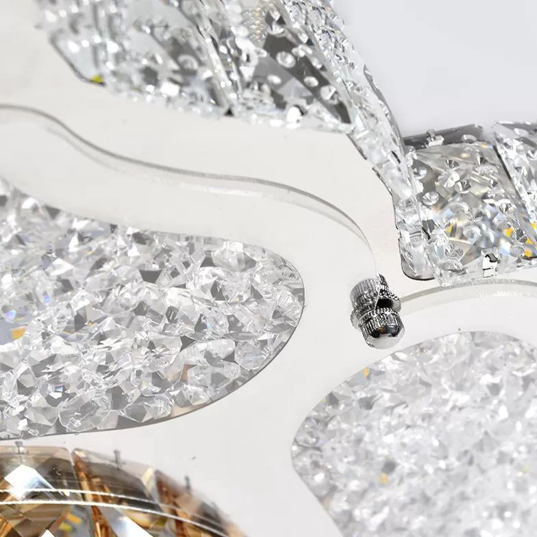 Contemporary Flower Flush Mount Lighting Fixture Crystal LED Parlor Flush Mount Lamp in Chrome