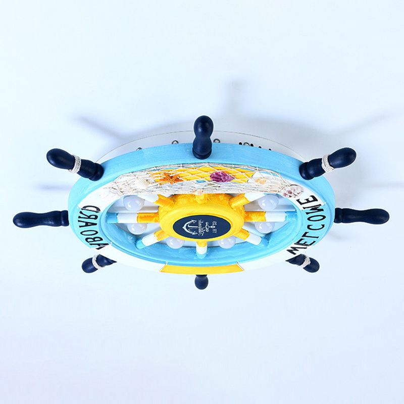 Mediterranean Flushmount Light Creative Cartoon Boat Rudder Personality Boy and Girl Bedroom Study Resin Energy-saving Lamps