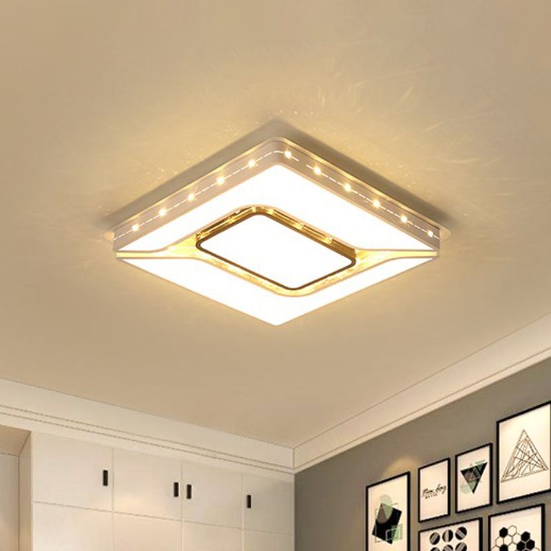 LED Bedroom Ceiling Mounted Light with Square Acrylic Shade White Flush Light Fixture in White/Warm Light, 19.5"/23.5" W