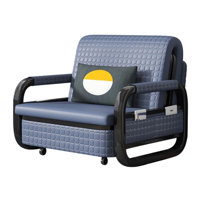 Modern Sofa Bed in Blue Faux Leather Futon And Mattress with Storage