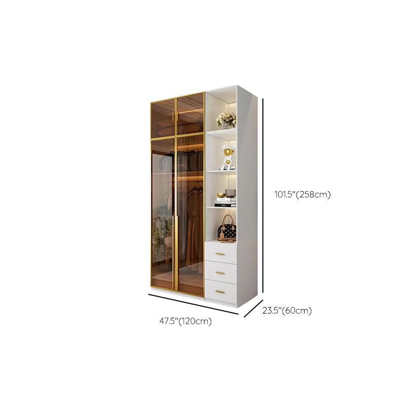 Modern White Wood Frame Wardrobe Armoire Freestanding Wardrobe with Soft Close Drawers