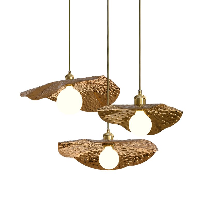 Hammered Metal Lotus Leaf Pendant Lamp Creative Postmodern 1-Light Brown Hanging Ceiling Light