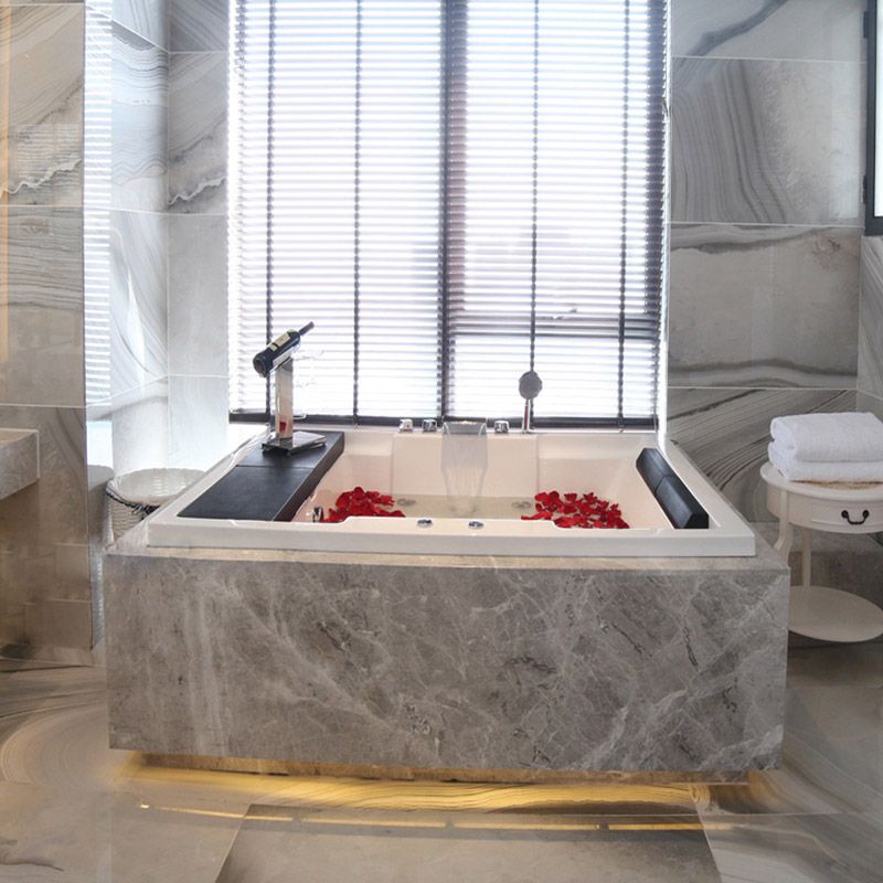 White Acrylic Rectangular Bathtub Contemporary Drop-in Tub with Internal Drain