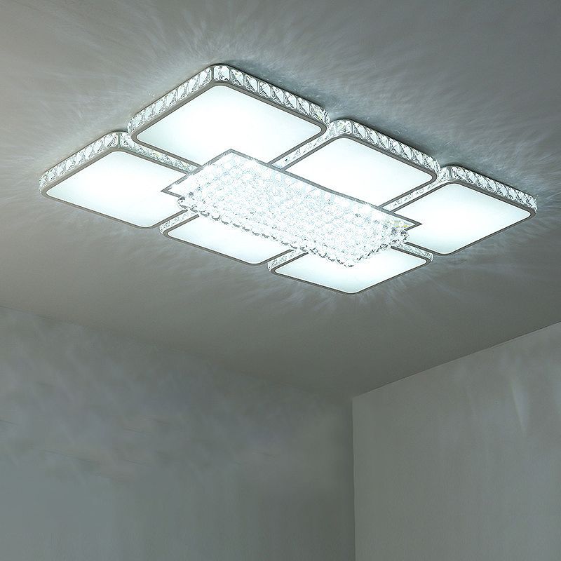 LED Kristall Flush Decke Licht zeitgenössisch weiß quadratisch Wohnzimmer Flush Mount Lampe in Weiß/Warm Licht