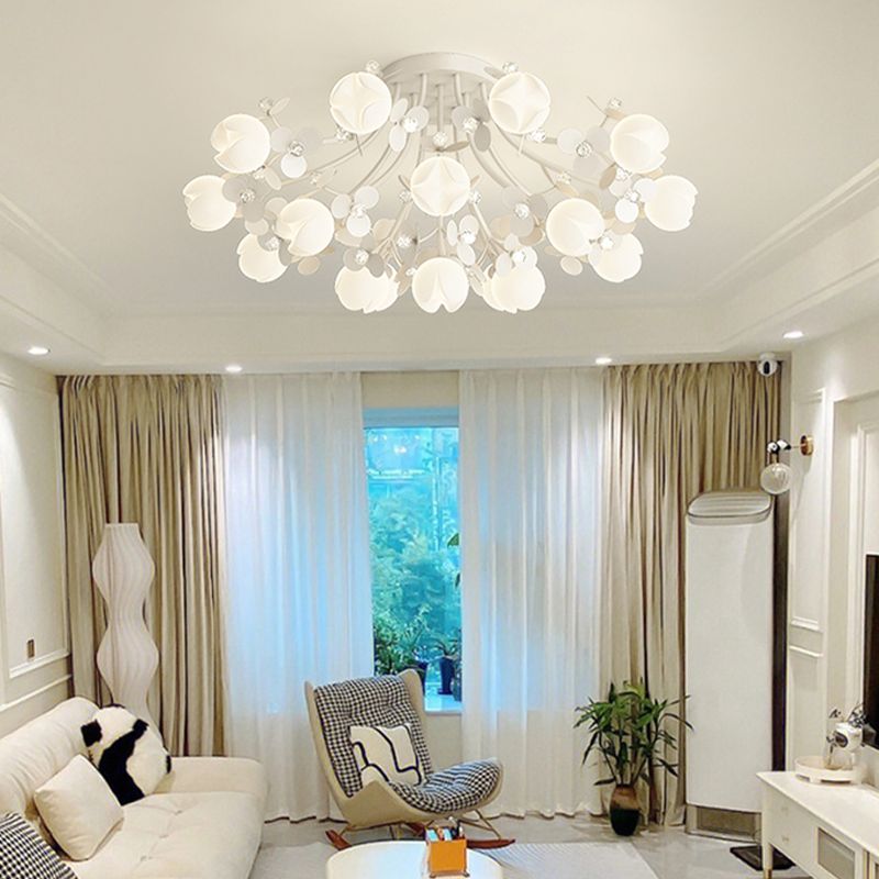 Modern Crystal Flush Mount Flower Shape Ceiling Light with Plastic Shade for Living Room