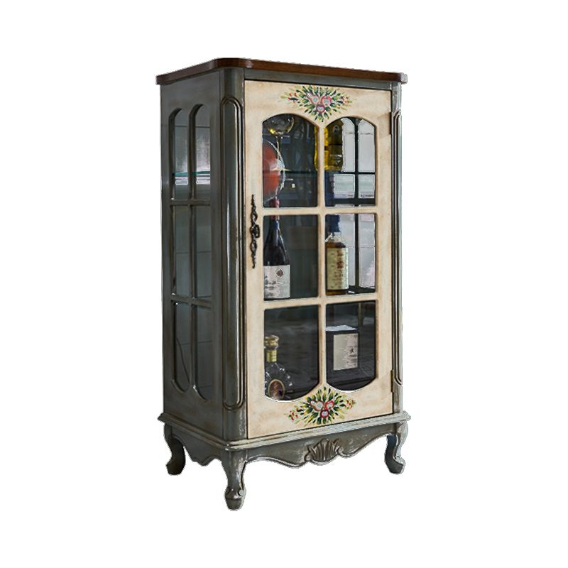 Industrial Accent Cabinet Solid Wood Storage Cabinet with Glass Doors