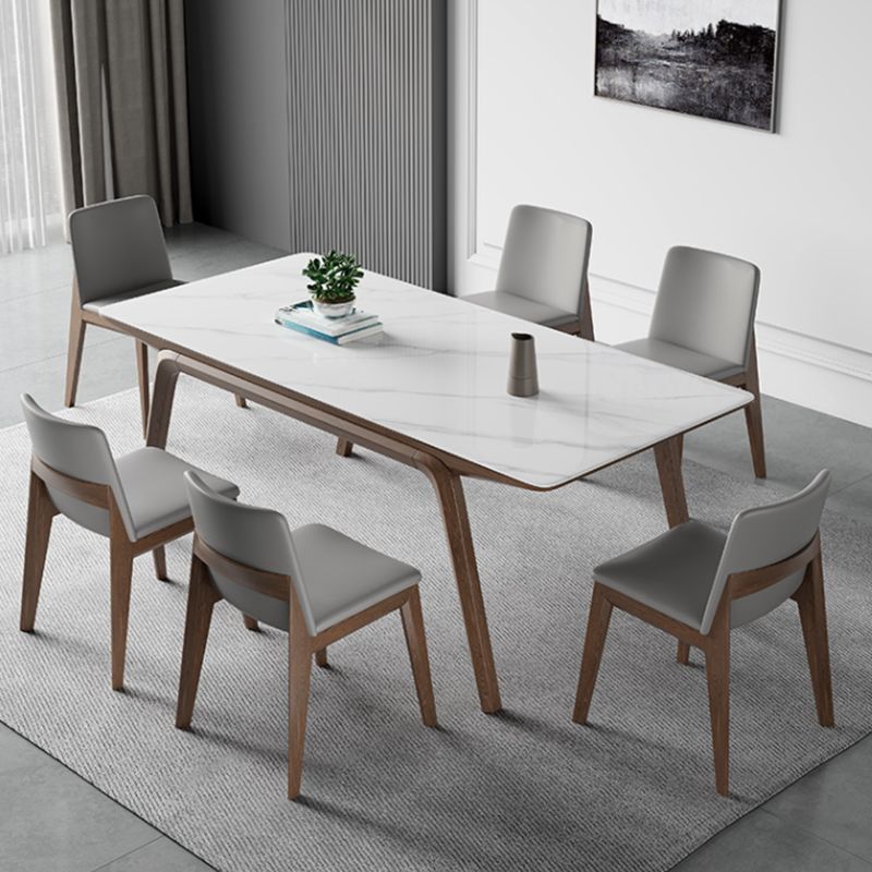 Medieval Modern Sintered Stone Table Rectangle Table with Wooden 4 Legs
