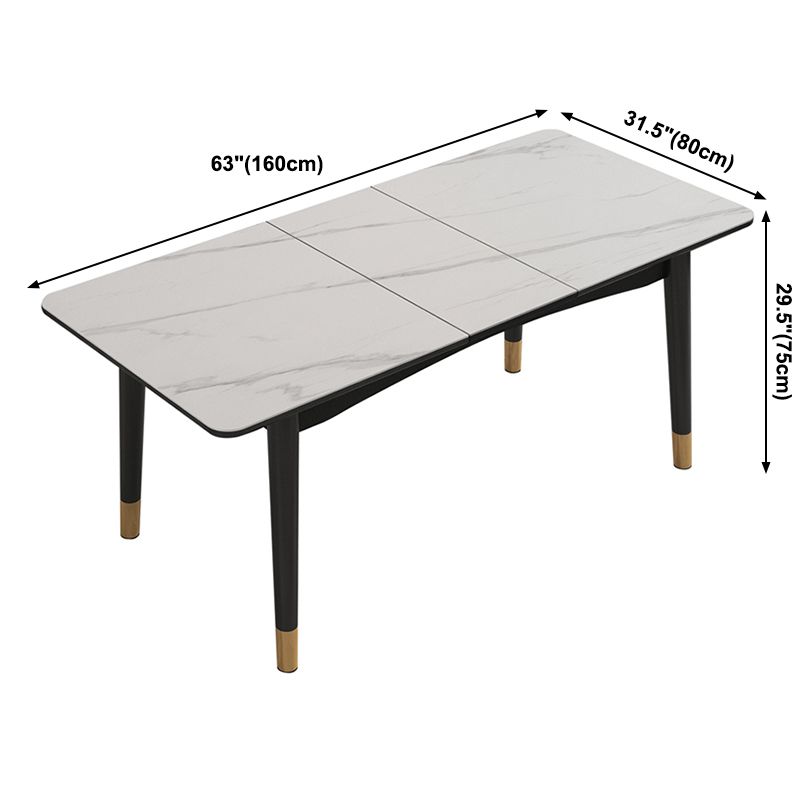 Extendable Sintered Stone Dining Table in White Modern Table with 4 Legs for Restaurant