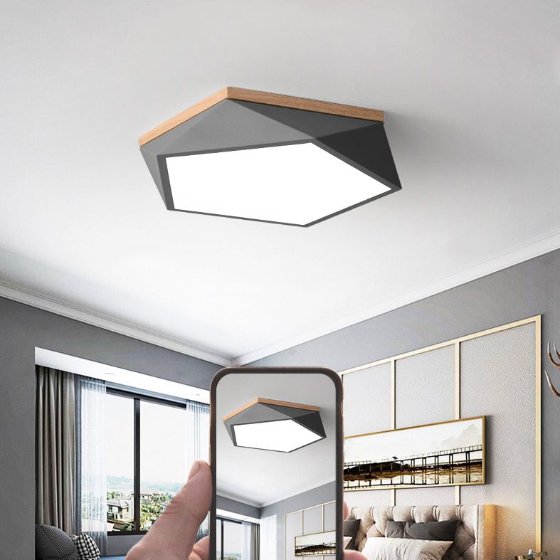 Plafonnier à LED géométrique en bois de style minimaliste moderne avec encastrement en fer forgé macaron avec abat - jour en acrylique