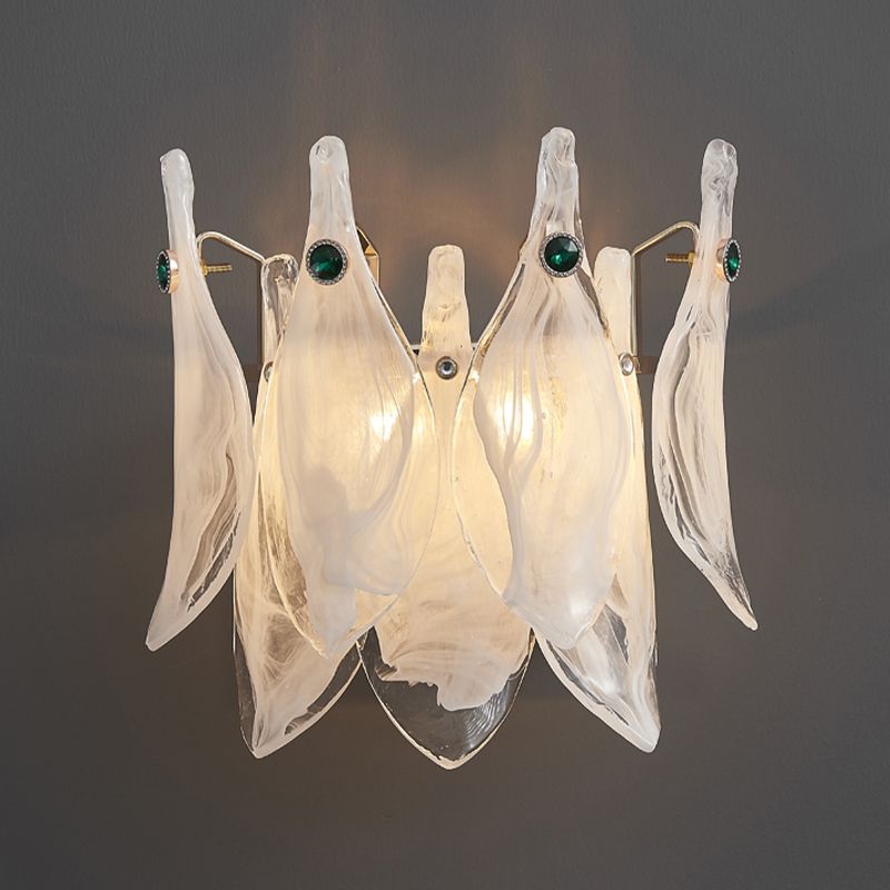 Modern Metal Wall Sconce Leaf Shape Wall Light with Glass Shade for Bedroom