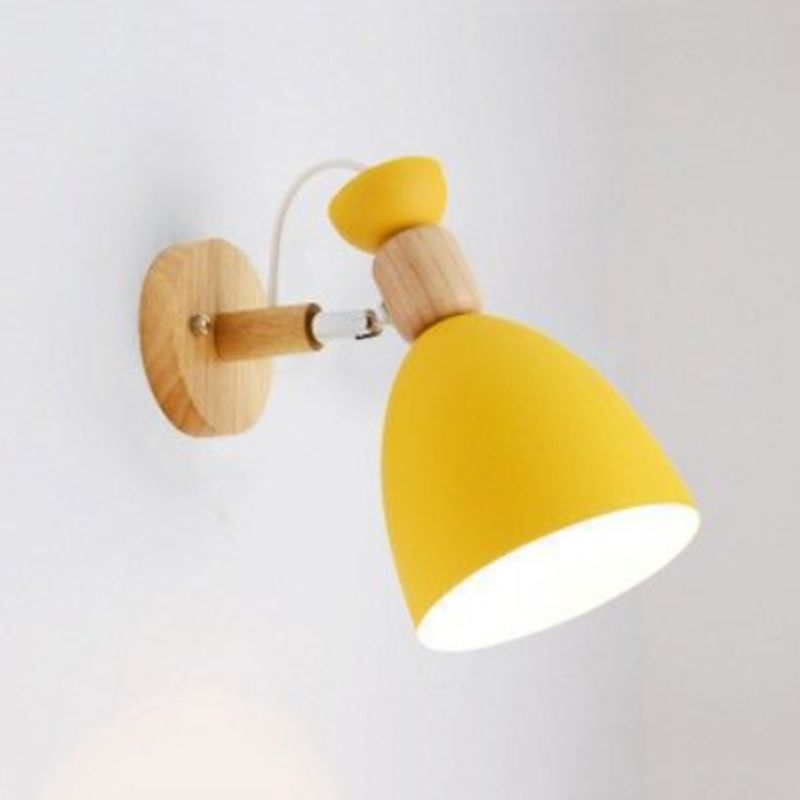 Modern Style Metallic Shade Wall Light Wooden Wall Light Sconce for Kids' Room