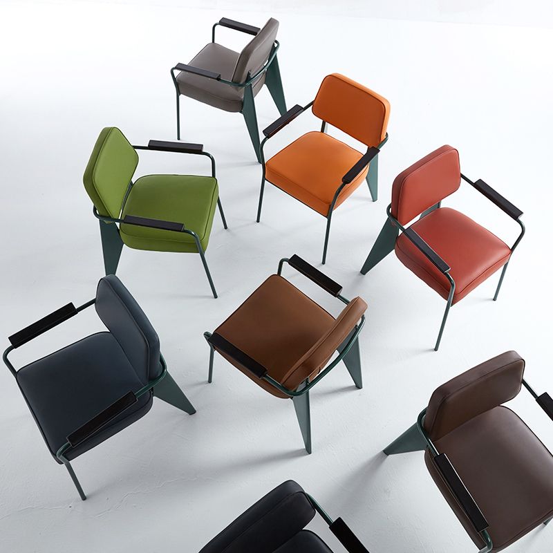 Scandinavian Home Arm Chair Open Back Metal Upholstered Dining Room Chair