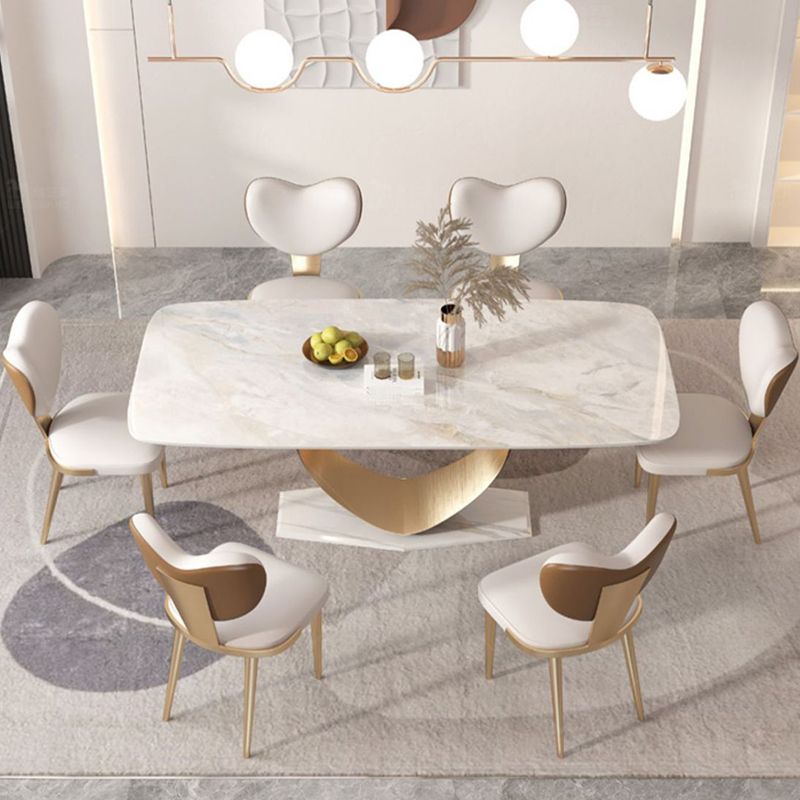 Glam Rectangle Dining Table Sintered Stone Table with Metal Legs for Home