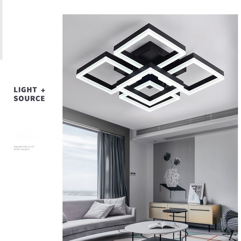 Lámpara de techo cuadrado de acabado negro de estilo simple led de metal led semi rasgador de montaje