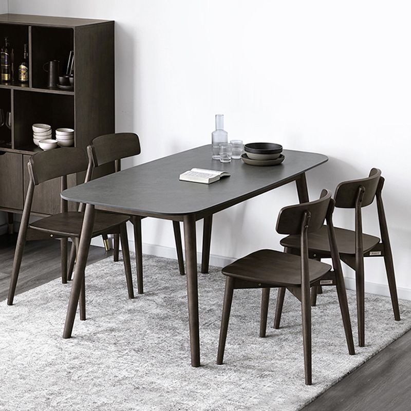 Stone Top Dining Table Mid-Century Modern Dining Table with 4 Brown Legs