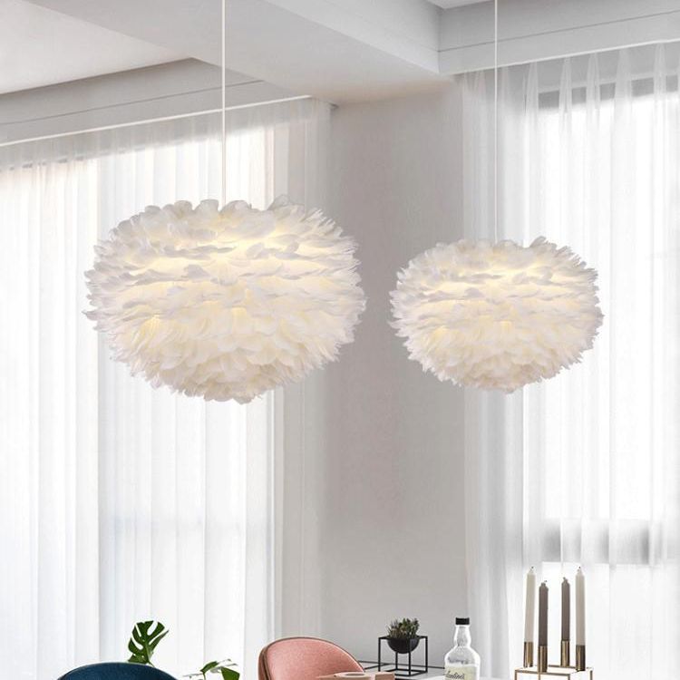 Art Deco Feather Pendant Lighting Modern Nordic Creative Globe Hanging Ceiling Light for Bedroom
