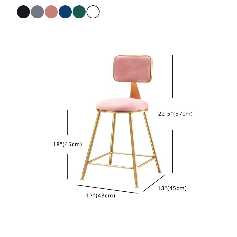 Glam Style Bar-stool Metal Legs Round Velvet Seat Barstool for Kitchen