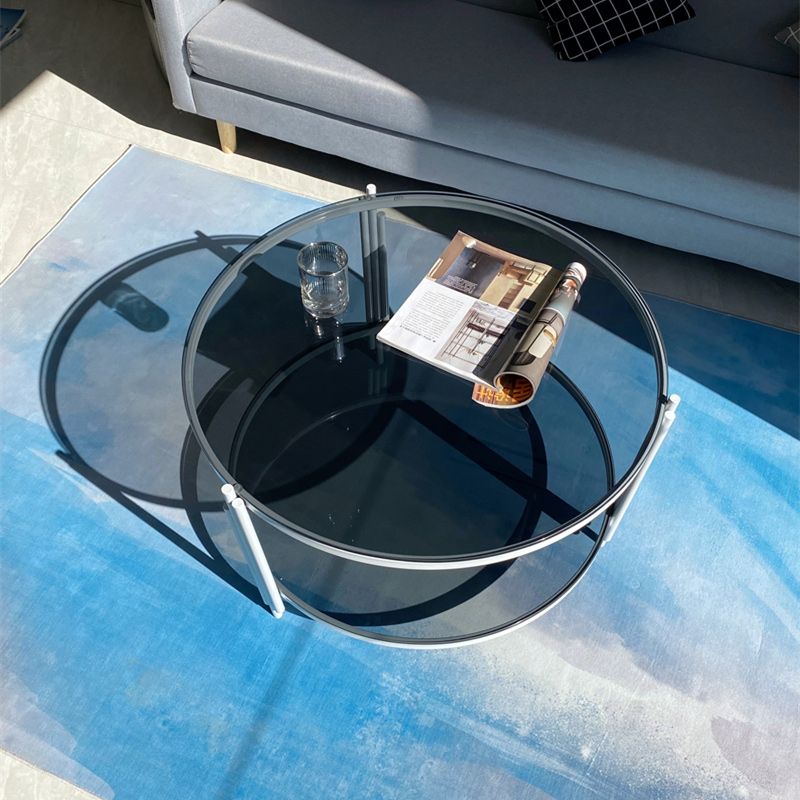 Modern Round Coffee Table 3 Legs Glass Top Coffee Cocktail Table for Living Room
