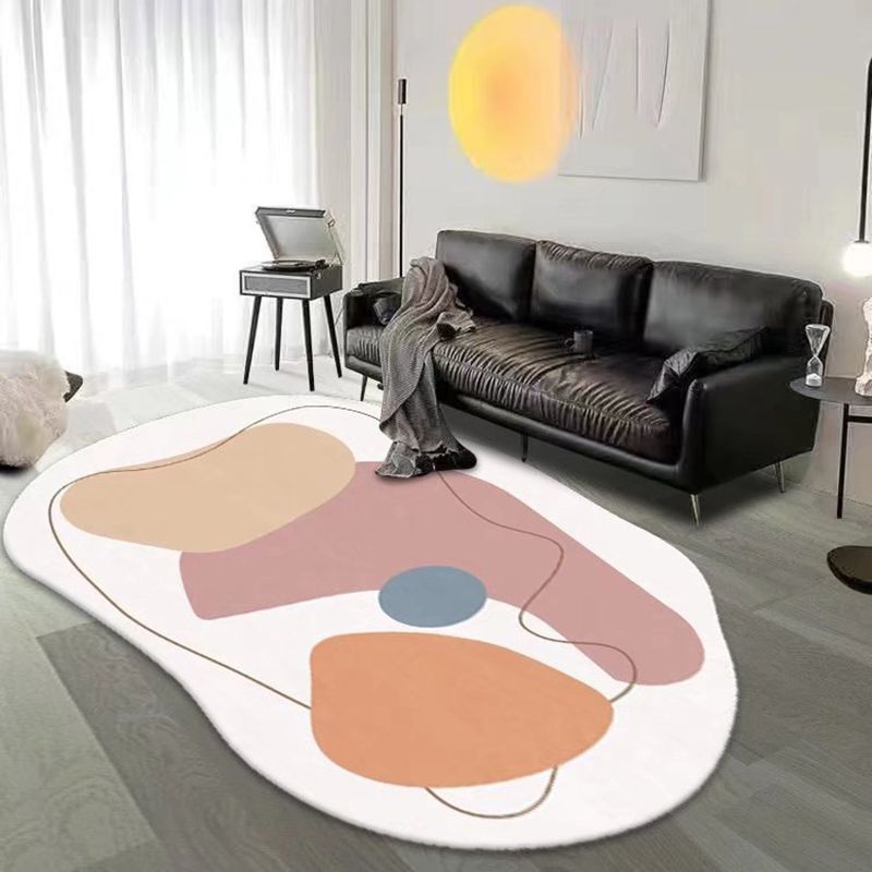 White Color Piece Rug Polyester Casual Rug Non-Slip Backing Rug for Living Room
