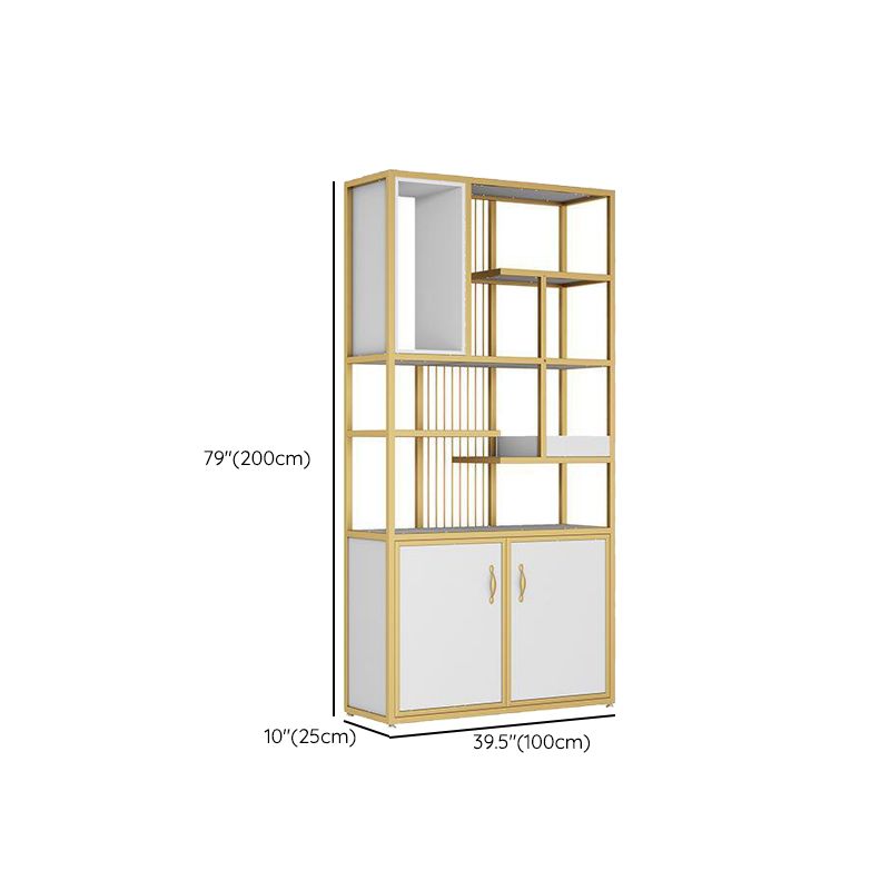 Metal and Wooden Shelf Bookcase Vertical Open Home Book Shelf with 2 Doors